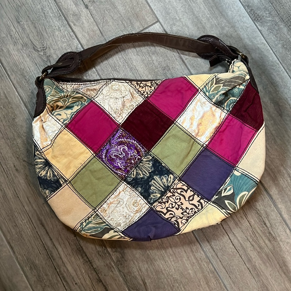 Lucky Brand Multi-Colored Patchwork Boho Shoulder Hobo Bag Leather Bag